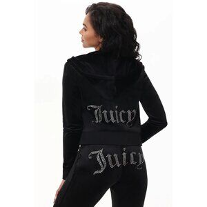 $199 NEW! NWT JUICY COUTURE Velour OG Bling Tracksuit Hoodie & Pant Set Black L